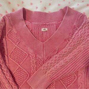 Aerie pink chunky cable knit sweater